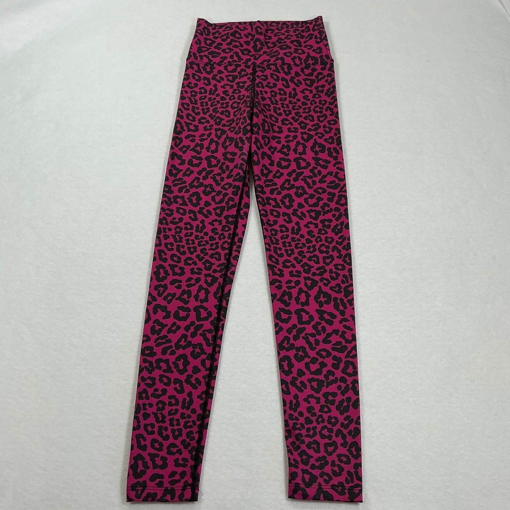 Beach Riot Sport Pink Leopard Print High Waisted Leggings XS Magenta Black